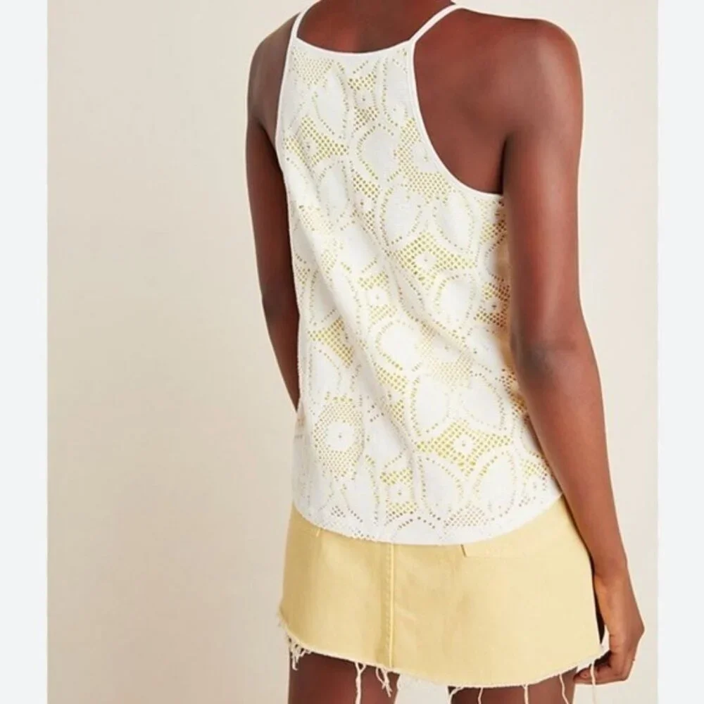 NWT Anthropologie Cosette Camisole Sunflower Crocheted Tank Top Yellow White-sz